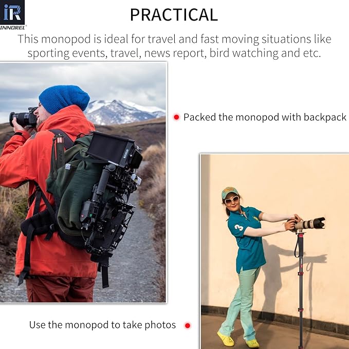 INNOREL U325A Camera Monopod 66.9 in/170 cm Aluminum Alloy 5-Section with Fast Flip Lock Travel Monopod for Canon Nikon Sony DSLR Camera Video Camcorder DV Photography Bracket Load 26 lb/12 kg