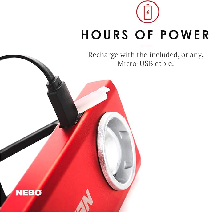 NEBO Slim Pocket Flashlight | 500 Lumens, Rechargeable Mini EDC Work Light, Magnetic Base & Dimmable Brightness, Durable & Water Resistant, Includes Charging Cable — Red