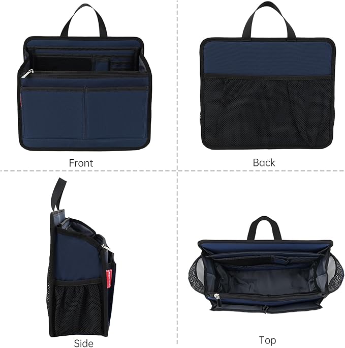 Small Rugged Organizer Insert for Briefcase Tote Shoulder Messenger Bag-19 Pockets,Durable Padded Nylon,Handle-Navy