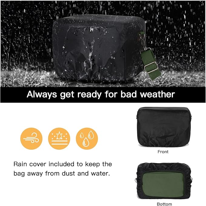 MOSISO Camera Case Crossbody Shoulder Messenger Bag, DSLR/SLR/Mirrorless Photography Vintage PU Leather Flap Gadget Bag with Rain Cover Compatible with Canon/Nikon/Sony Camera and Lens, Army Green
