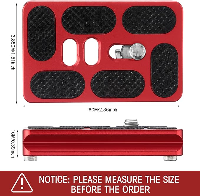 Frienda 2 Pieces Metal Quick Release Plate with 1/4''-20 Camera Screw Tripod Mount Plate Fits Standard for DSLR Camera Tripod Ball Head(Pu60,Red)
