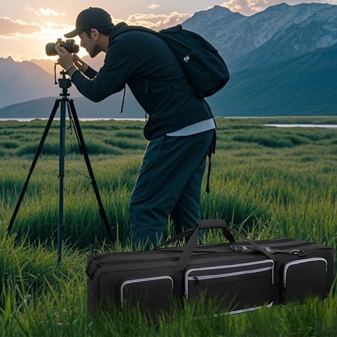 Tripod Carrying Case, Heavy Duty Tripod Bag With Padded Divider Light Stand Bag Dual Zipper Monopod Case for Monopods, Mic Stand, Tent Pole, Gear (42 In