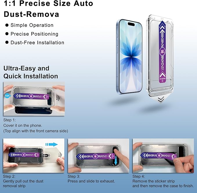 SHANG PIN JIA 2 Pack Matte Screen Protector for iPhone 17&16 Pro 6.3-Inch Auto Dust Removal, No Bubbles, Tempered Glass Film, Easy Installation