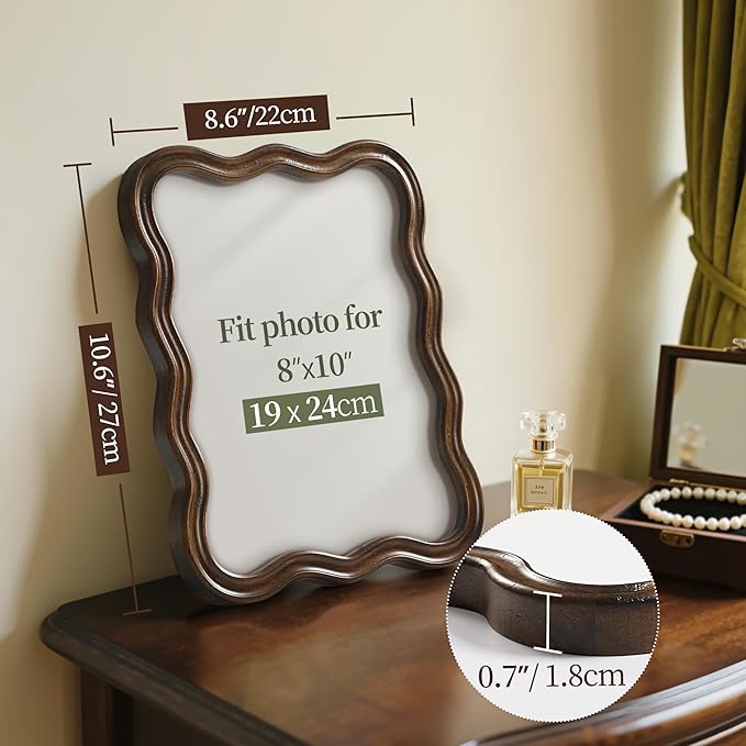 Afuly 8x10 Picture Frame Wood Vintage Natural Curved Photo Display Rustic Wavy Scalloped Brown Antique Home Decor Wall Hanging Tabletop Unique Anniversary Birthday for Family Friends Mom Grandma