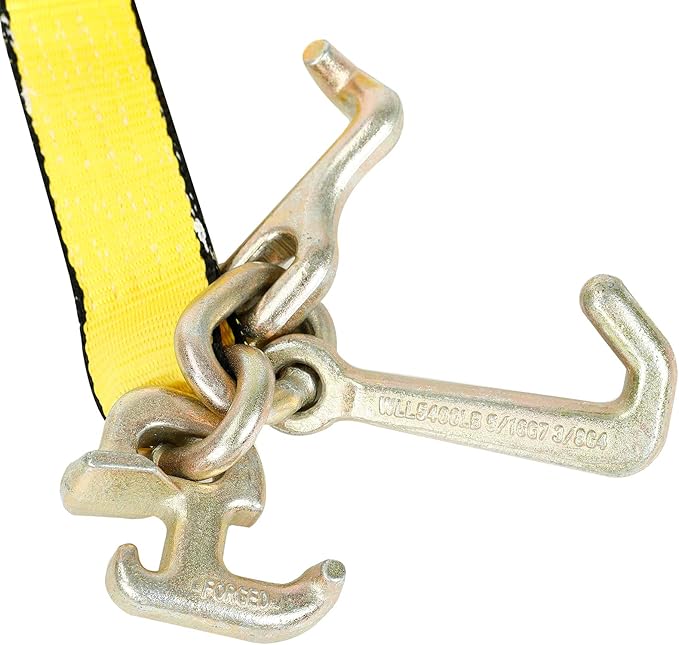 Fekuar 4Pcs 2" x 8' Truck Winch Tie Down Straps with RTJ Cluster Hook Heavy Duty Webbing Complete RTJ Strapes 3 Chain Link RTJ Cluster Hook Towing Truck Anchor Wrecker Tie Down