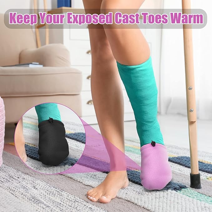 Cast Toe Socks for Women Men 4 Pack Cast Toe Cover Nonslip Protector to Keep Warm, Fits Ankle, Leg and Foot(Purple, Black)
