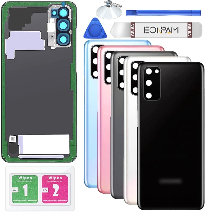 Back Glass Replacement for Samsung Galaxy S20 SM-G980 G981 Back Cover Rear Housing with Camera Lens + Repair Tool Kit Genuine Rear Glass (Black)