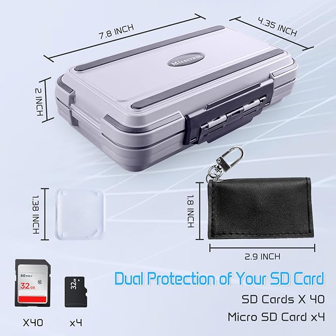 Micscrew 36-Slot Gray Memory Card Case with 36 Transparent Holders & 40 Writable Labels – SD Card Organizer & Storage Case for Camera Memory Cards