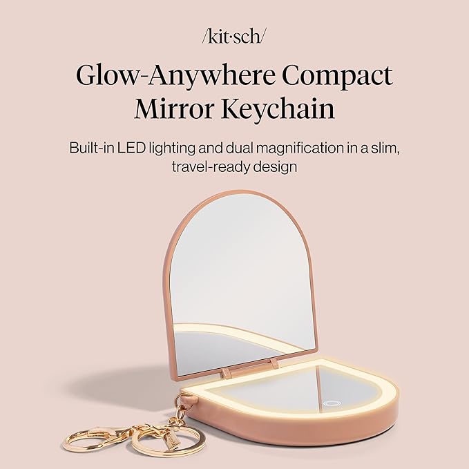 Kitsch Compact Mirror Keychain – Travel Makeup Mirror with Lights, Small Lighted Dual-Magnification Pocket Mirrors, USB-Rechargeable, Ideal for Your Touch-Ups While On Travel – Terracotta