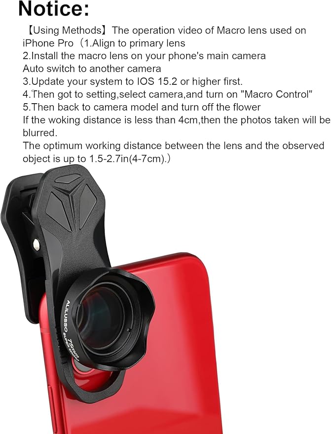 75mm Macro Lens for iPhone 16 15 14 13 Pro Max Samsung Moto TCL Android Phone,Detail Camera Lens with Clip,Close-up Pictures