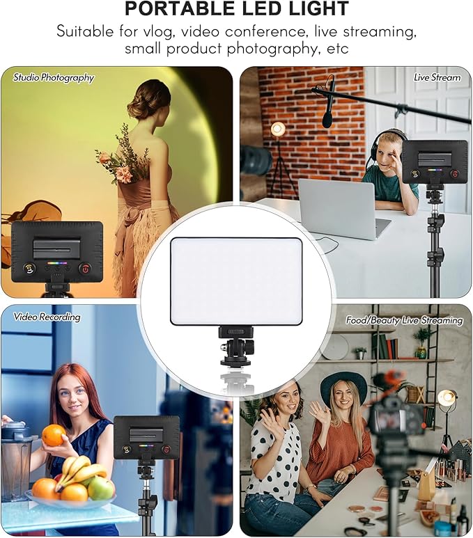 Andoer LED Video Light, Camera Light Mini Photography Lamp Dimmable LED Light Portable Vlog Light 196 LED Beads Battery Powered 2500K-9000K Dimmable with 1/4in Hot Shoe Mount 1/4in Threaded Hole