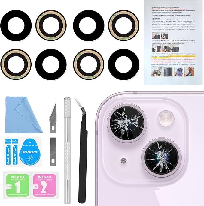 2PCS ASDAWN Back Rear Camera Lens Glass Replacement for iPhone 14 and 14 Plus Camera Glass Lens Replacement with Pre-Installed Adhesive + Repair Tool Kit + Installation Manual
