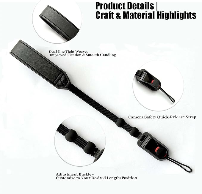 YUJA Quick-Release Wrist Strap for Camera, Secure Anti-Drop Leather Hand Grip Compatible with Sony, Canon, Fujifilm, GoPro