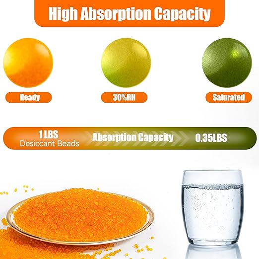 6LBS Silica Gel Desiccant Beads, Premium Orange Indicating Reusable Desiccant Bulk, Industry 3-5 mm Silica Beads Dehumidifier for 3D Filament, Electronic Devices, Camera, Jewelry, Safe (10PCS Bags)