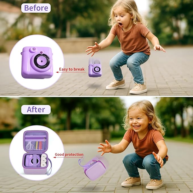 Kids Instant Print Camera Case with 3 Rolls Prints Paper Compatible with ESOXOFFORE for Dylanto for DUDUDRAGON for GKTZ for ETIKEZ for Dafotil for Careenoah Toddler Digital Cameras (Purple with Paper)