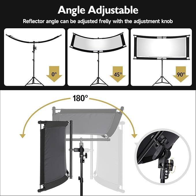 Clamshell Light Reflector/Diffuser with Carrying Case,40"X20" (4 Color in 1) Arclight Curved Eyelighter Lighting Diffuser for Photography Portrait Studio Video Shooting,Black/White/Gold/Silver