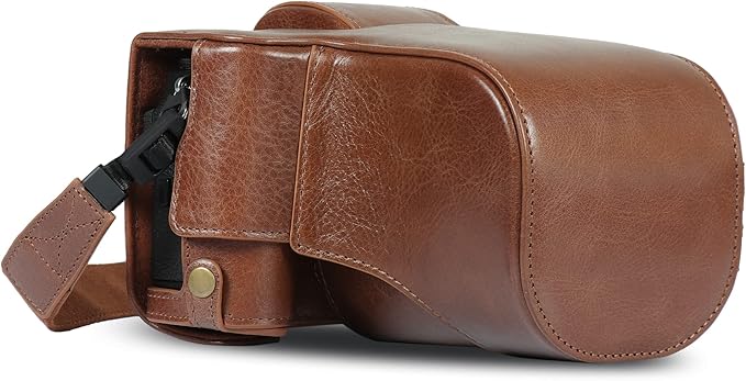 MegaGear Ever Ready Genuine Leather Camera Case Compatible with Fujifilm X-T5 (16-80mm)(Brown)
