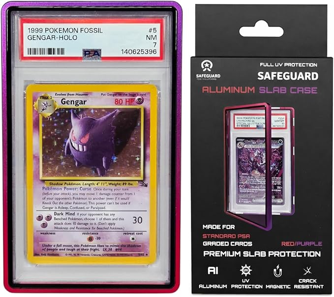 Metal PSA Slab Bumper Case UV Resistant- Safeguard Stackable Magnetic Aluminum Metal Case For Graded Cards (Red/Purple)