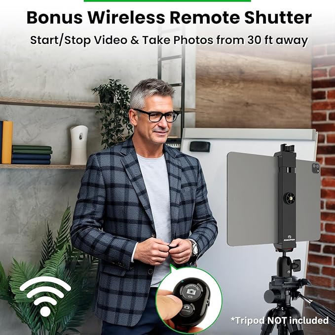 KobraTech TabMount 360 iPad Tripod Mount Holder | Includes Swivel Ball Head and Bluetooth Remote | KobraTech iPad Holder for Tripod (Mount Only)
