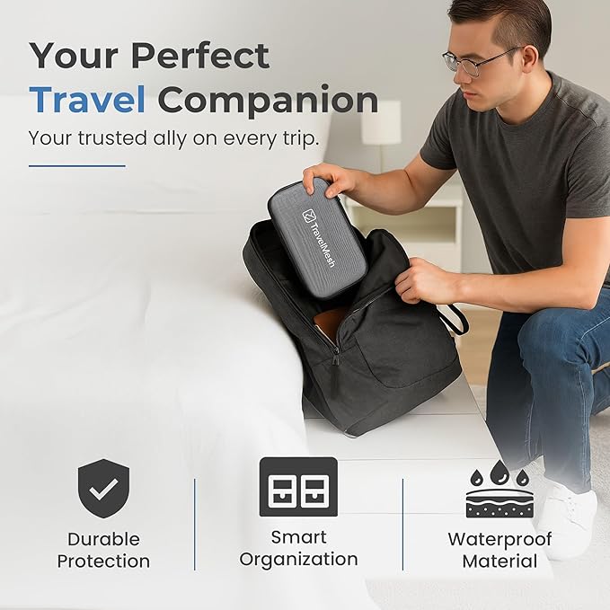 Travel Cable Organizer Bag – Waterproof Electronics Accessories Case for Cords, Chargers, and Tech Gear – Grey