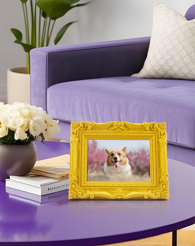 4x6 Yellow Picture Frame with Stand for Tabletop Wall Display, Modern Ornate Frame for Art Prints Family Portrait Landscape Paintings Posters, Cute Room Decor for Living Room Bedroom (Yellow)