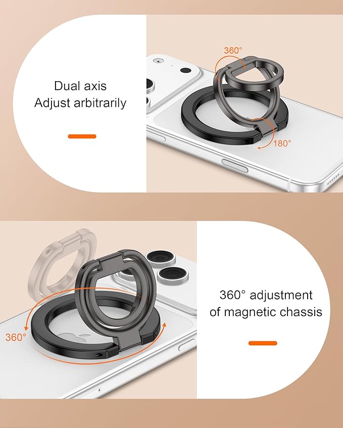 MagSafe Phone Ring Holder Grip for iPhone, Dual-Sided Magnetic Ring Stand Grip for iPhone 17 16 15 14 13 12, 360° Rotation MagSafe Phone Stand Magnetic Kickstand Finger Loop Holder for Desk, Car Mount