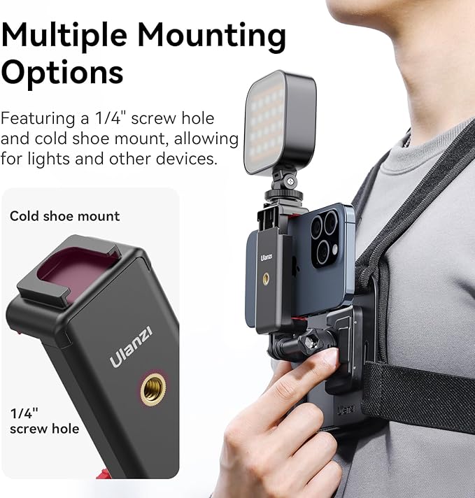 ULANZI CM028 Adjustable Chest Mount Harness - Vertical/Horizontal Switching for GoPro DJI Insta360 Action Cameras - Phone POV Chest Strap Mount Harness for iPhone Samsung Cameras