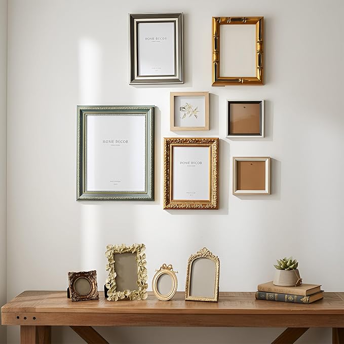 Kathfly 20 Pack Vintage Picture Frames for Wall or Tabletop Display Ornate French Country Frames Vintage Farmhouse Decor Antique Wall Art Set for Gallery Bedroom Living Room Decor (Simple Style)