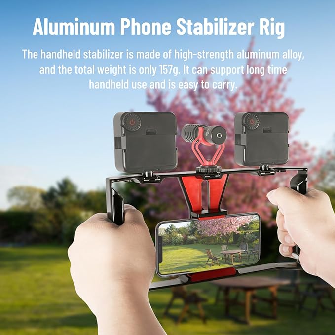 Smartphone Video Rig, Phone Video Stabilizer Grip Vlogging Cage with Adjustable Bracket, Mobile Phone Handheld Rabbit Cage for Live Video Portrait Recording