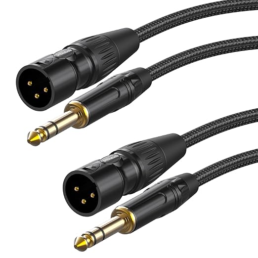 XLR Male to 1/4, TRS to 6.35mm 2 Packs Gold-Plated Connectors Nylon Braided, Quarter Inch to XLR Male Cable for Speakers, Mixers, Amplifiers - 10ft