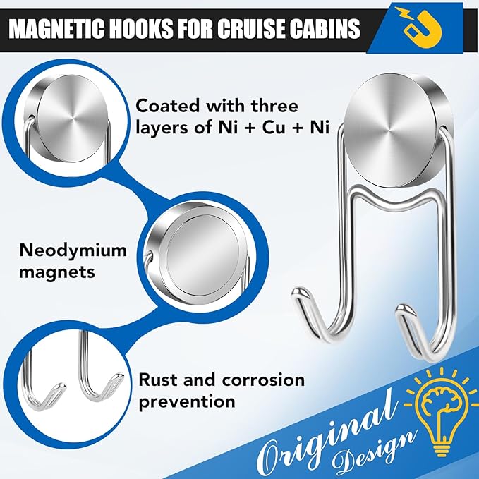 LOVIMAG Magnetic Hooks, 50lbs+ 2026 Cruise Cabin Ship Essentials Magnet Hook Heavy Duty Strong Magnets Refrigerator Fridge Hanging for Classroom Beach Vacation Kitchen Home Must Haves 5 Pcs (Silver)