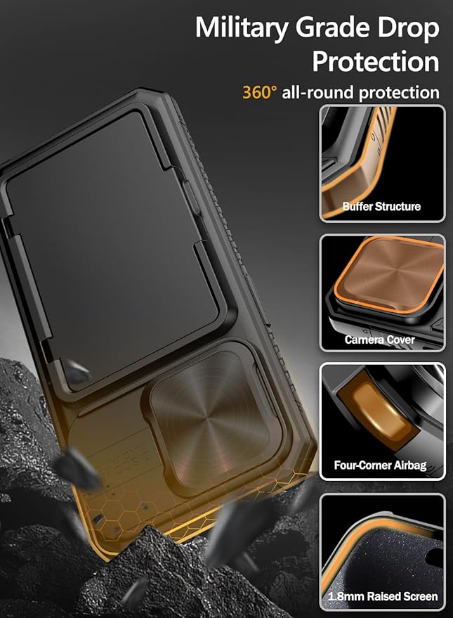 Vihibii for iPhone 15 Pro Case with Card Holder (4 Cards) & Slide Camera Cover & Kickstand, Shockproof Rugged Hard Back & TPU Soft Edge Wallet Phone Case for iPhone 15 Pro 5G 6.1" 2023, Black