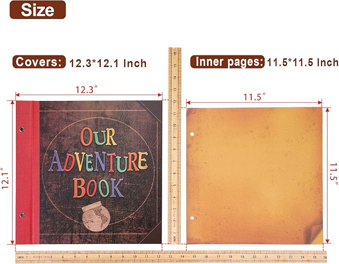 Big Size 12x12 Inch 60 Pages Scrapbook Photo Album,Our Adventure Book 3D Retro Embossed Letter Hard Cover Movie Up Travel Journal Memory Book For Couples,For Best Friend Gift