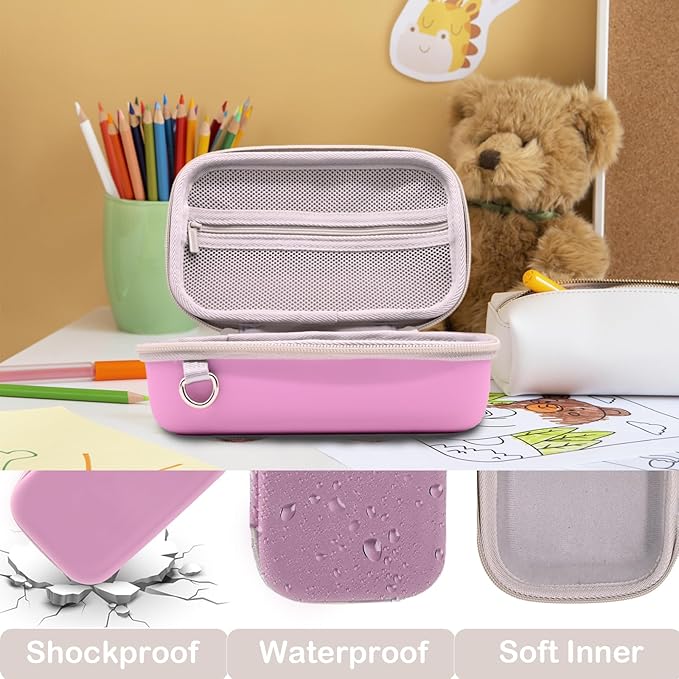 Instant Print Film Camera Case for Kid Cameras & Digital Video Camera, Hard Storage Holder Organizer Bag Compatible with ESOXOFFORE/Dylanto/Anchioo/MINIBEAR and More (Pink)