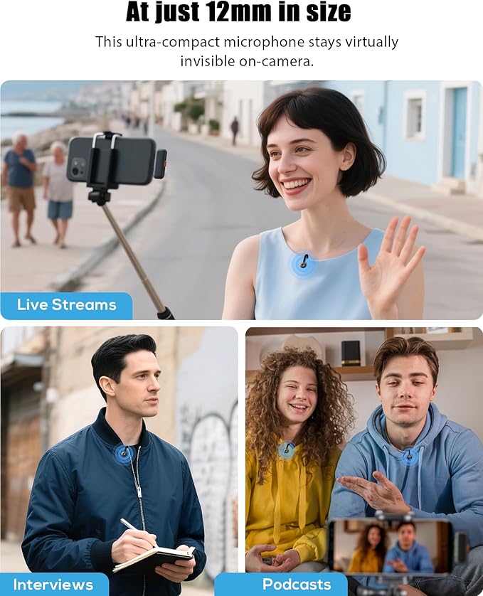 Wireless Lavalier Microphone for iPhone, iPad, Android - USB-C Plug Noise Cancelling Lapel Mini Mic with Charging Case, 30H Battery - Compact Clip-on Mic for YouTube, TikTok, Podcast, Video Recording