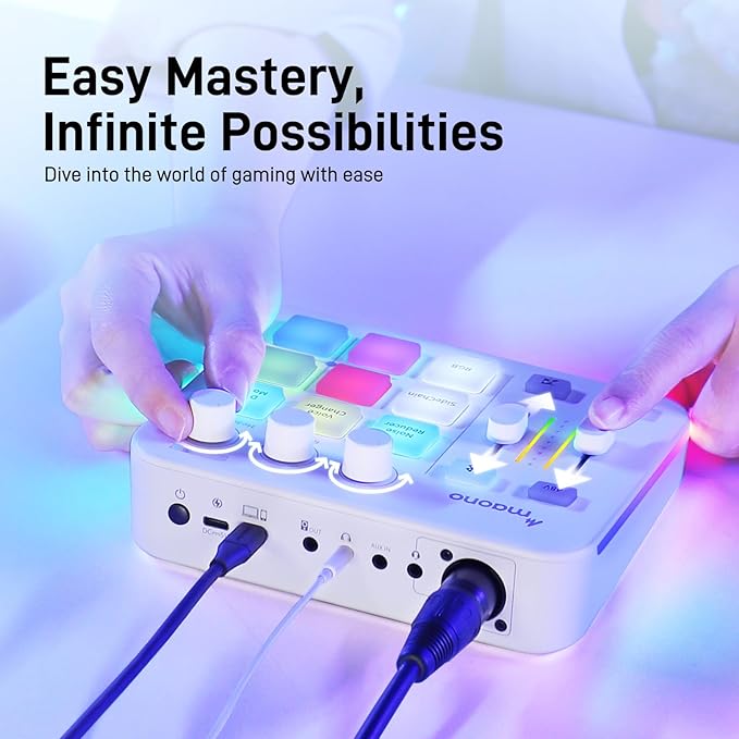 MAONO Gaming Audio Mixer, Audio Interface with Pro-preamp, RGB, Bluetooth, 48V Phantom Power for Live Streaming, Podcasting, Content Create, Gaming MaonoCaster G1 NEO (White)