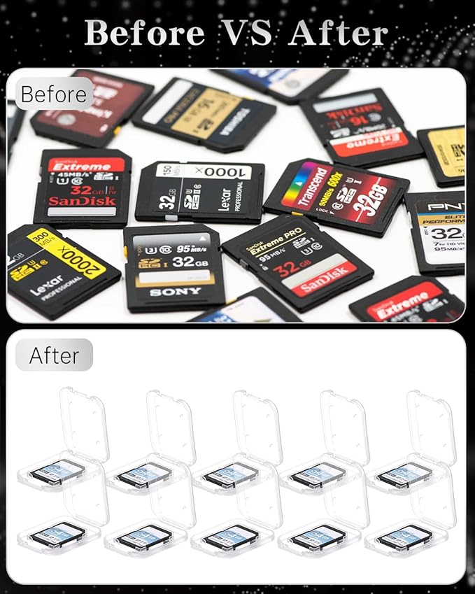 Pineraap 20PCS Clear SD Card Holder, Plastic Memory Card Case with Colorful Label Stickers Standard SDHC SDXC Micro SD Cards Organizer Portable Photography Storage Accessories