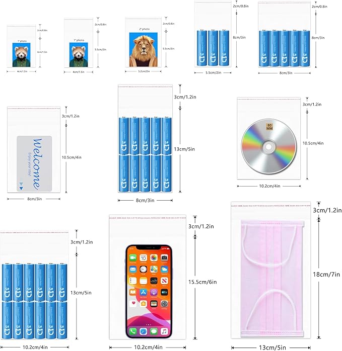 4" x 4" Self Adhesive Seal Bags 300pcs Clear Resealable Cellophane Bags Plastic Cello Bag 1 Mil for Jewelry Earrings Candies Bakery Candle Cookie (12 Sizes to Choose from)