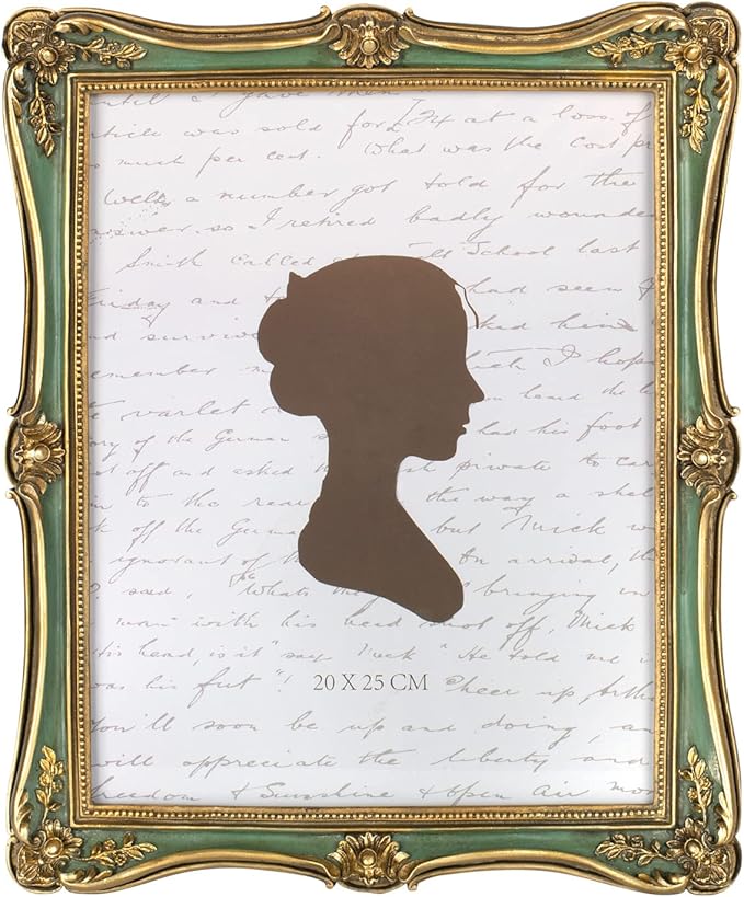 AELS 8x10 Inch Vintage Picture Frame, Elegant Antique Photo Frames with Glass Front, Photo Display, Tabletop Wall Hanging, Gift Ideas, Gold and Green