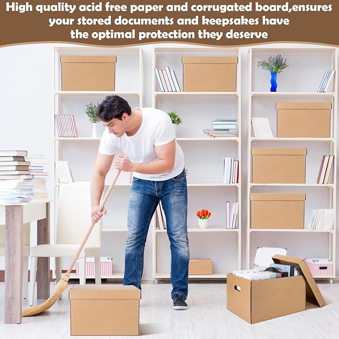 Kritkin 10 Pcs Archival Storage Cartons Bulk, 15 x 12 x 10 Inch Acid Free Buffered Corrugated Board Ready-To-Assemble Photo Storage Box for Storing Documents Magazines Photos Cards(Kraft)