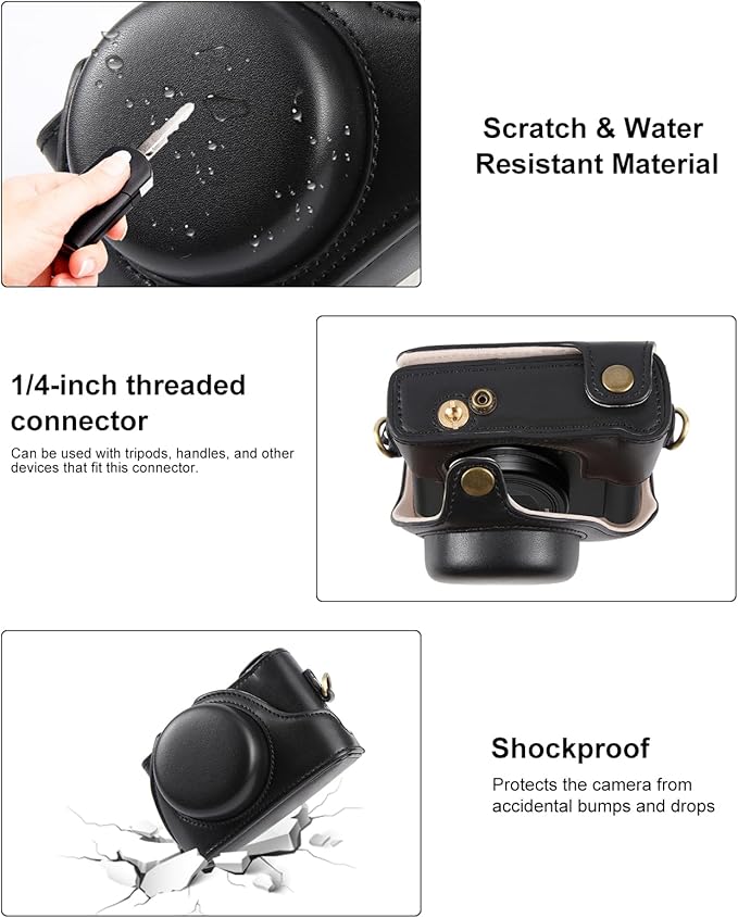 PULUZ Digital Camera Case for Sony ZV-1F Vlog Camera,Full Body Leather Camera Bag with Sony ZV-1F Case Shoulder Strap-Travel Protective Carrying Storage Bag (Black)