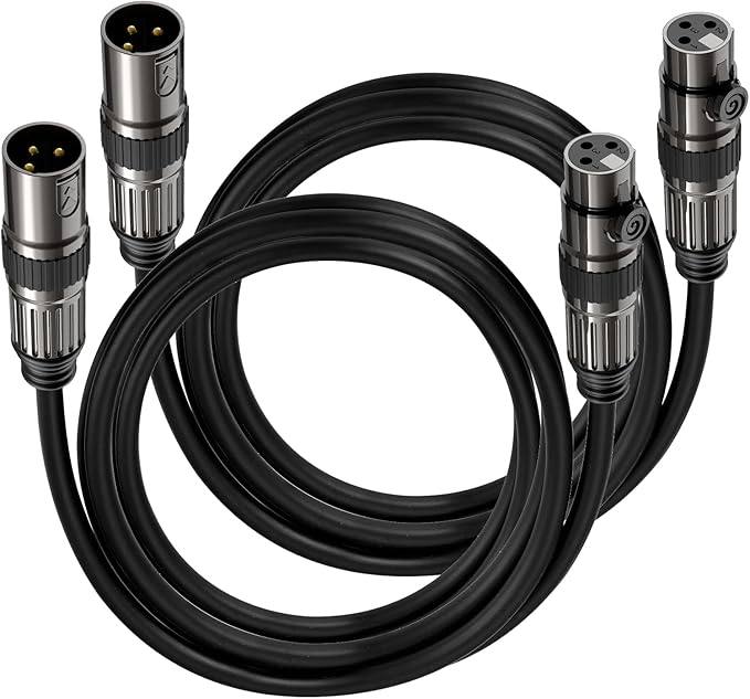 XLR Microphone Cables, 2 Pack 6 Feet Oxygen-Free Copper 3-Pin Male to Female Microphone Cable for Speaker, PA System, Podcast Audio Mixer, Studio Monitors, Audio Recording and More