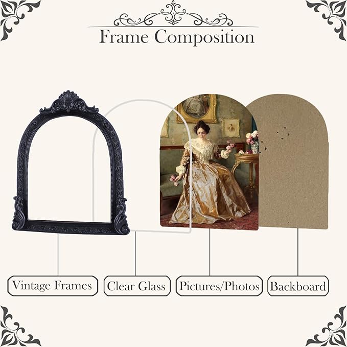 Vintage Picture Frames 8x10 Ornate Black Antique Picture Frames for Wall and Tabletop Vintage Photo Frame Victorian Home Decor Gallery Wall Decor in Arch Shape