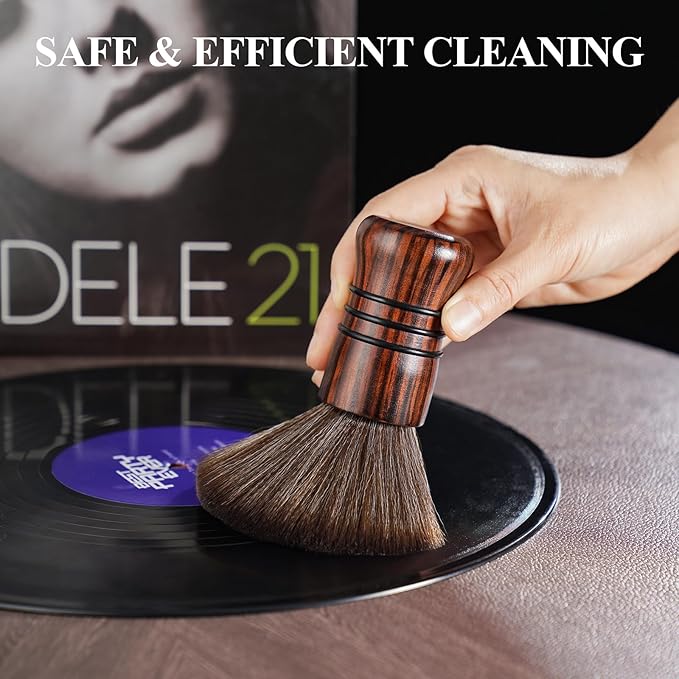 NiHome Large Vinyl Record Cleaning Brush, Anti-Static Soft LP Record Cleaner, Ultra-Fine Fiber Bristles Vinyl Dust Remover Brush, Safe for Vinyl LP CD Album, Beech Wood Handle Retro Design (Red/Black)