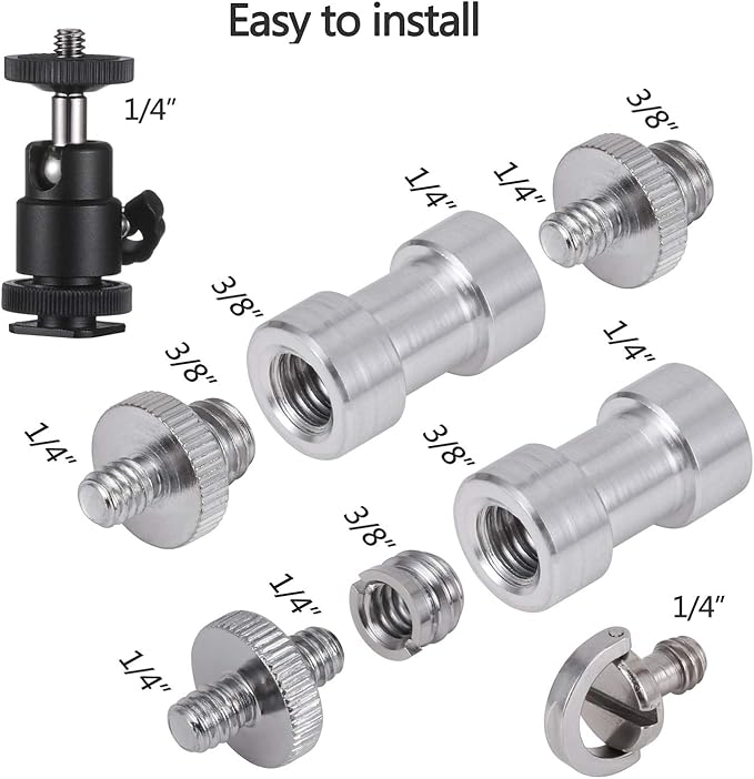 Camera Screw Adapter, KWOKWEI 19pcs 1/4 Inch and 3/8 Inch Converter Female Male Threaded Screws Mount Set, Metal Thread Adapter Converter 360°Camera Ball Head for Monopod, Ball Head
