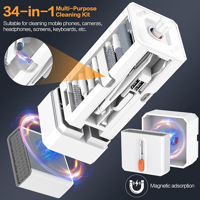 34-in-1 for iPhone Cleaning Kit, Sunoyar Airpods Cleaning Kit Multi-Functional, Laptop Cleaning Kit with Portable Storage Case for iPhone Charging Port USB C Cell Phone Android Keyboard Earbud White