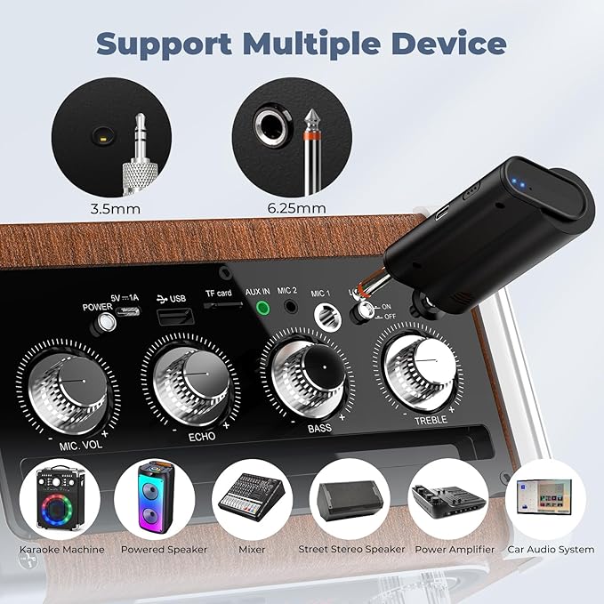 Wireless Microphones, Professional UHF Dual Microphones for Karaoke, Wireless Dynamic Microphone System Set with Rechargeable Receiver,Plug and Play, Speech, Wedding, Church, PA System