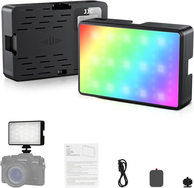 JJC RGB Video Light, 360°Full Color 24 Effects 2600mAh Rechargeable 2500-8500K Magnetic LED Camera Light, 1/4" Screw Mount Cold Shoe Light, Portable Light for Photography Video Streaming