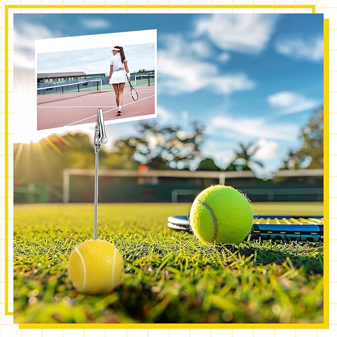 Jetec 12 Pcs Resin Sports Ball Base Memo Clips with Alligator Wire Table Number Card Place Holders Photo Stand for Office Menu Wedding Party Events Decoration (Tennis)
