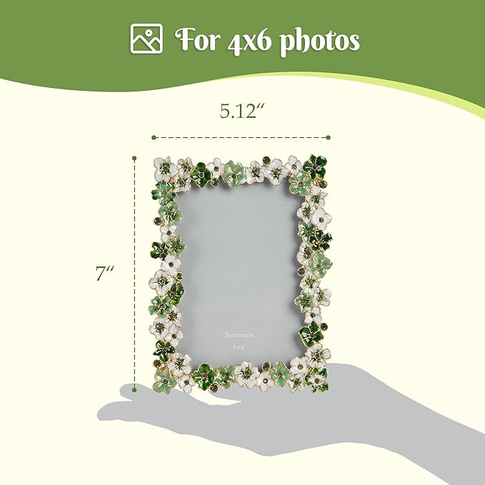 Green Flower Picture Frame 4x6 Blossom Photo Frame for Tabletop Display, Decorative Flower Design Home Decor